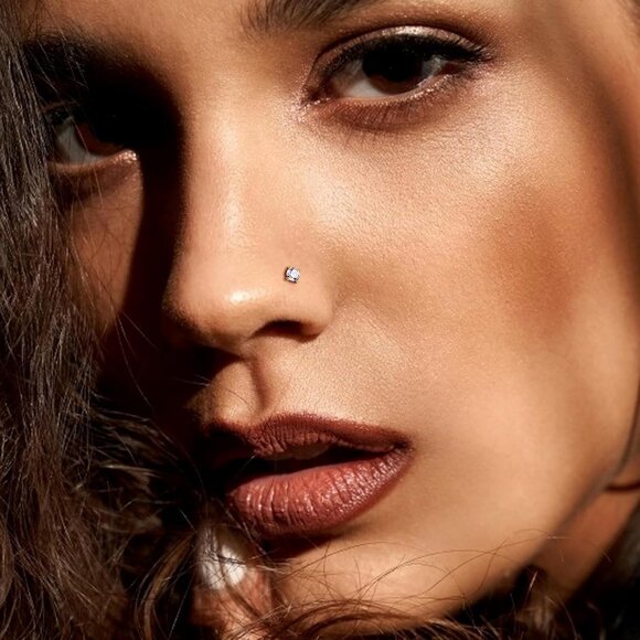 14K Real Gold Nose Rings Studs 3mm CZ Hypoallergenic Gold Piercing Jewelry - Picture 4 of 6